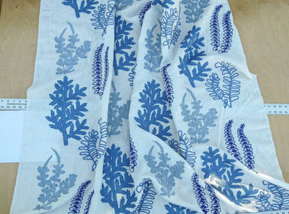 Scalamandre Harbor Blue Seaweeds Ocean Plants Coral Reef Embroidery Linen MSRP USD 288