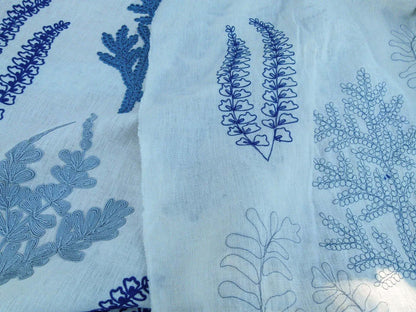 Scalamandre Harbor Blue Seaweeds Ocean Plants Coral Reef Embroidery Linen MSRP USD 288