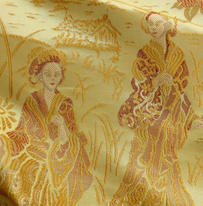 100%silk Lampas Madame Butterfly "cinnamon" Golden Light Tan