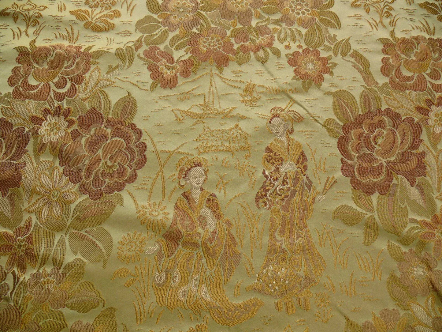 100%silk Lampas Madame Butterfly "cinnamon" Golden Light Tan