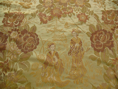 100%silk Lampas Madame Butterfly "cinnamon" Golden Light Tan