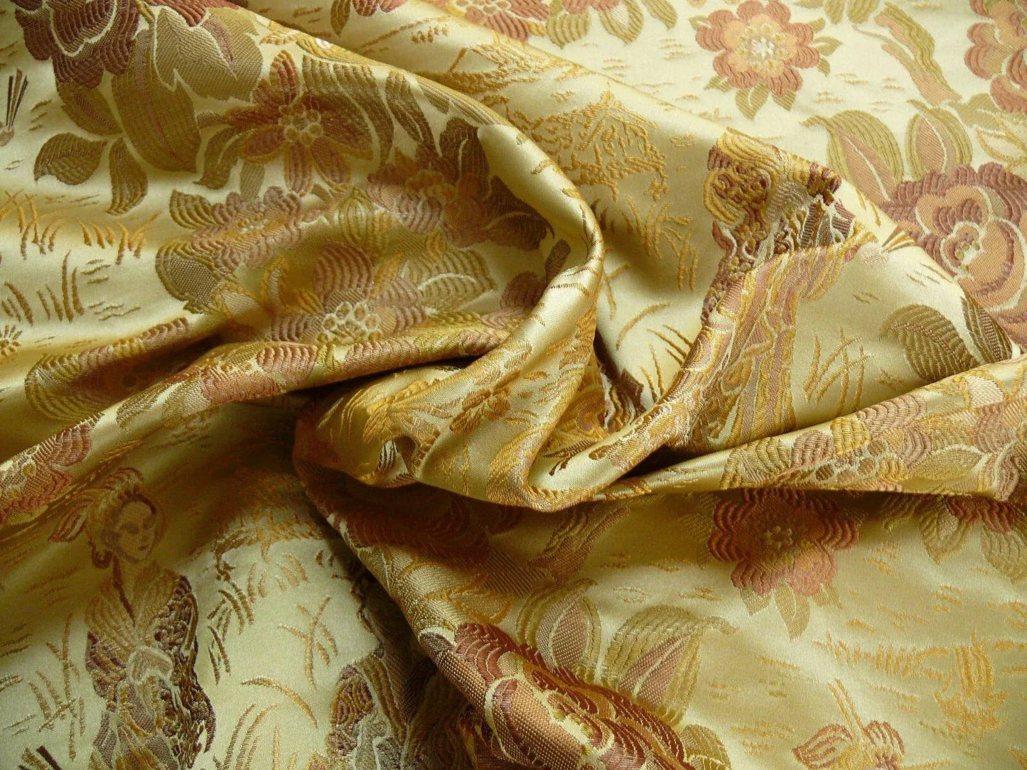 100%silk Lampas Madame Butterfly "cinnamon" Golden Light Tan