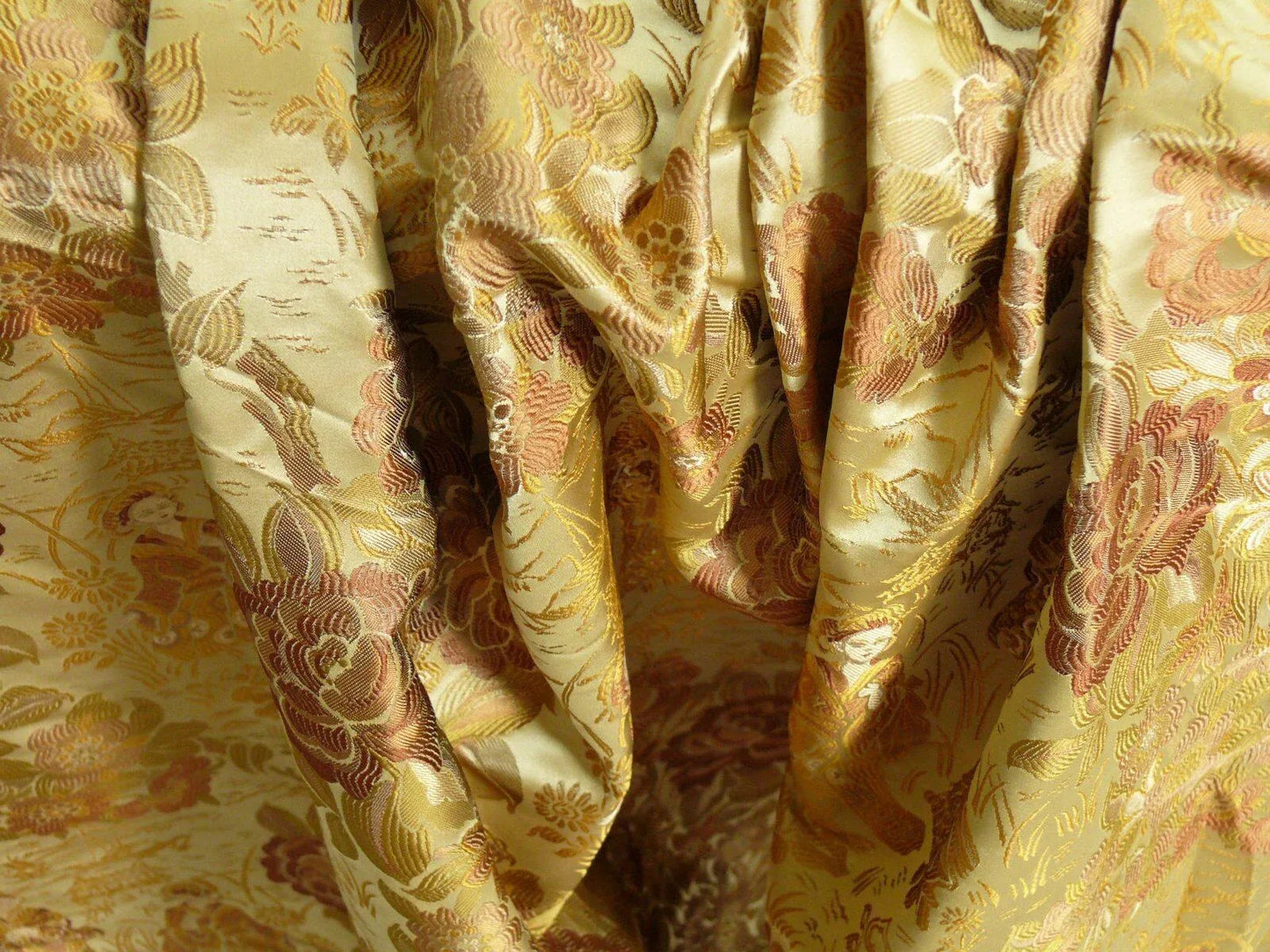 100%silk Lampas Madame Butterfly "cinnamon" Golden Light Tan