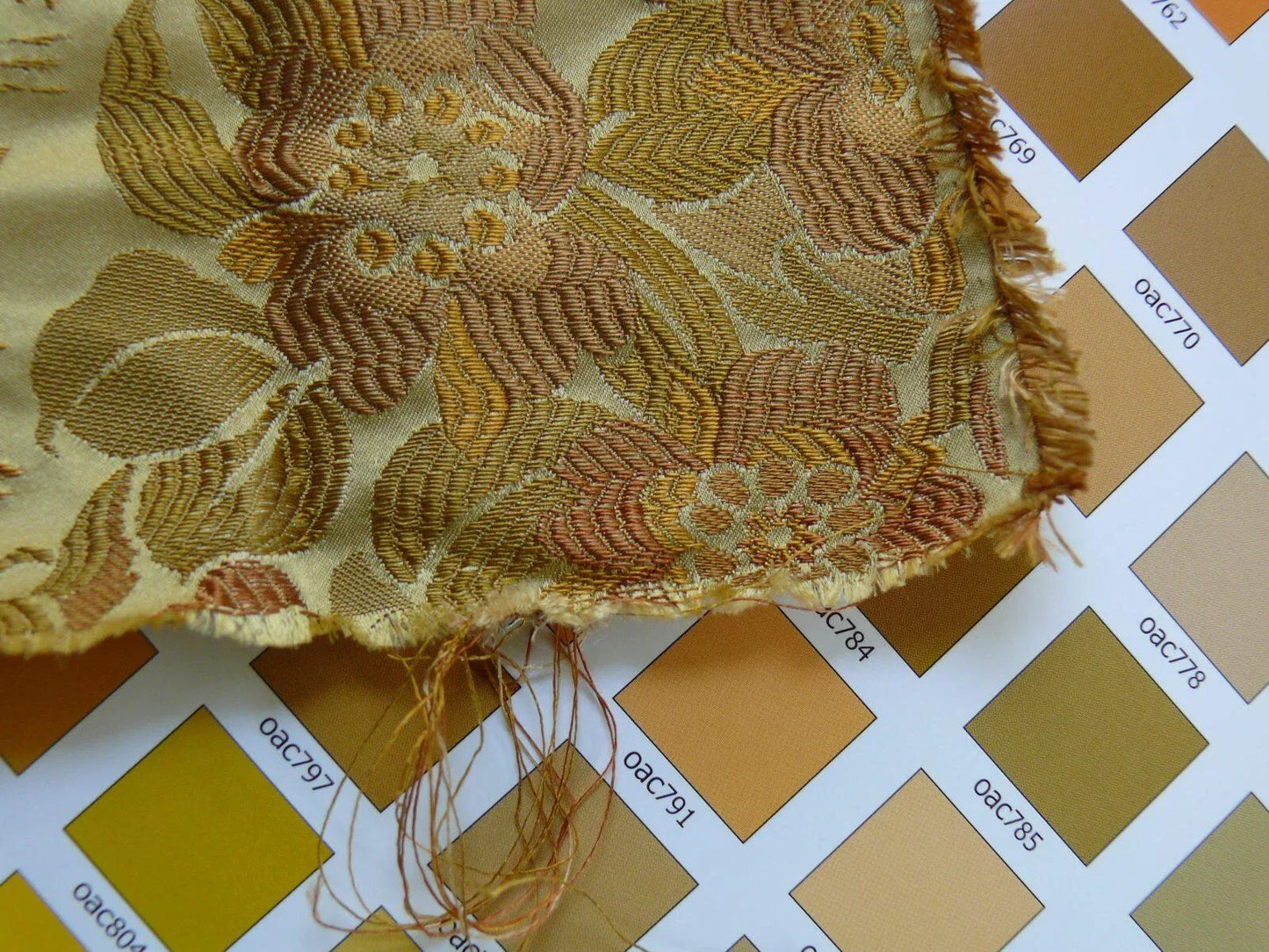 100%silk Lampas Madame Butterfly "cinnamon" Golden Light Tan