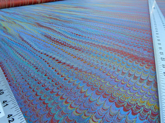 Scalamandre Ebru Silk Weave Jewel Marbled Paper Silk Jacquard Texture Orange Blue Purple Red MSRP USD 424