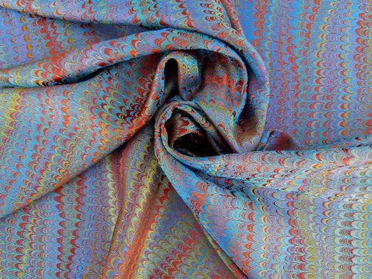 Scalamandre Ebru Silk Weave Jewel Marbled Paper Silk Jacquard Texture Orange Blue Purple Red MSRP USD 424