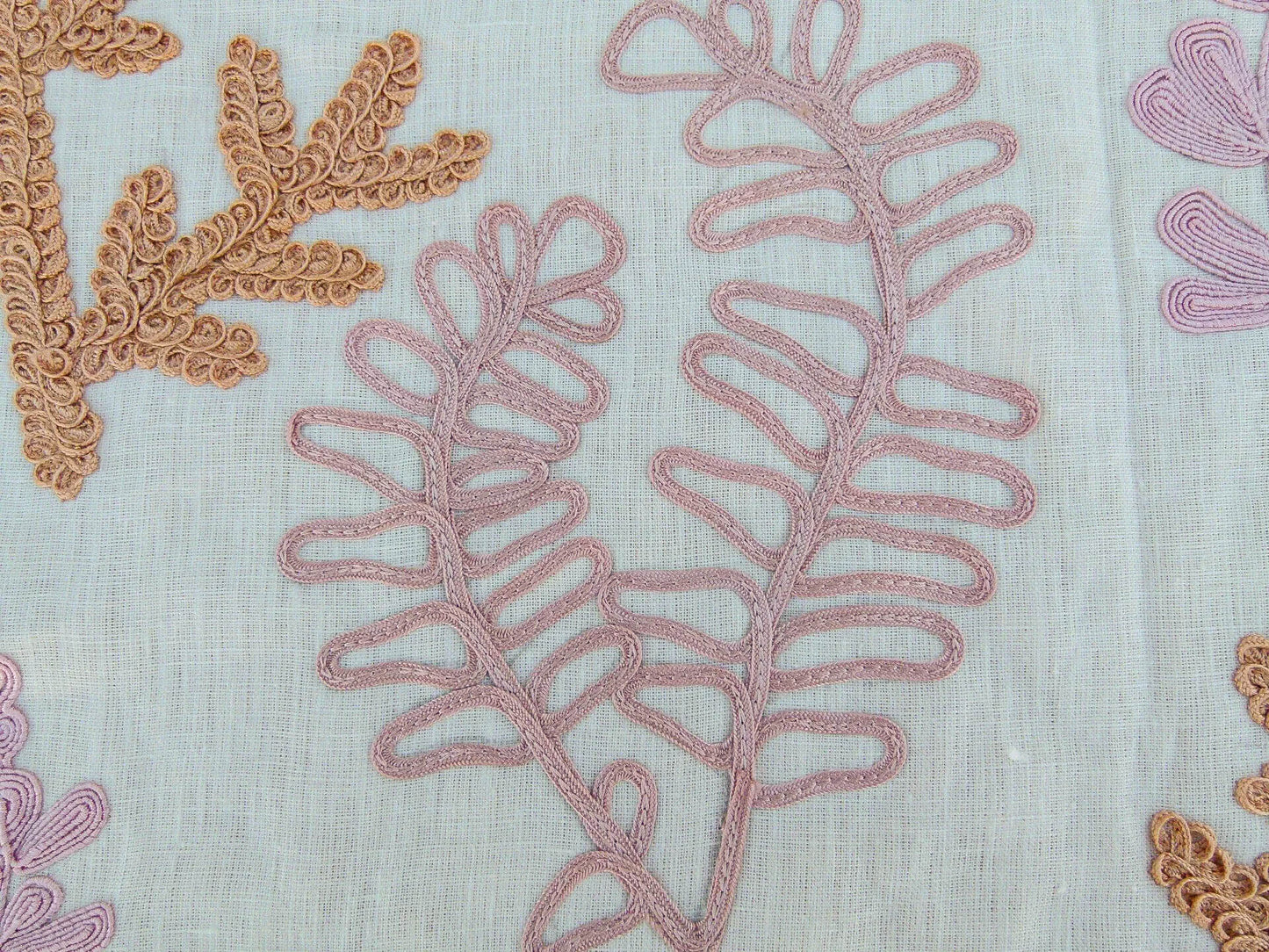 Scalamandre Harbor Peach Seaweeds Ocean Plants Coral Reef Embroidery Linen MSRP USD 288