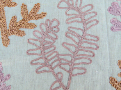 Scalamandre Harbor Peach Seaweeds Ocean Plants Coral Reef Embroidery Linen MSRP USD 288