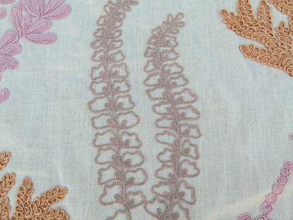 Scalamandre Harbor Peach Seaweeds Ocean Plants Coral Reef Embroidery Linen MSRP USD 288