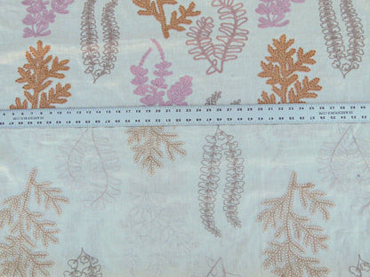 Scalamandre Harbor Peach Seaweeds Ocean Plants Coral Reef Embroidery Linen MSRP USD 288