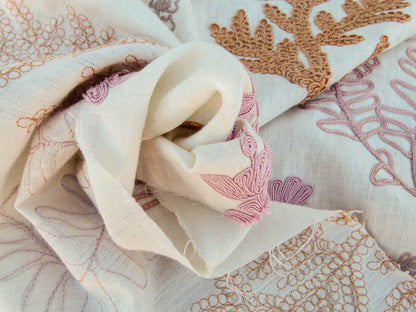 Scalamandre Harbor Peach Seaweeds Ocean Plants Coral Reef Embroidery Linen MSRP USD 288
