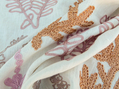 Scalamandre Harbor Peach Seaweeds Ocean Plants Coral Reef Embroidery Linen MSRP USD 288