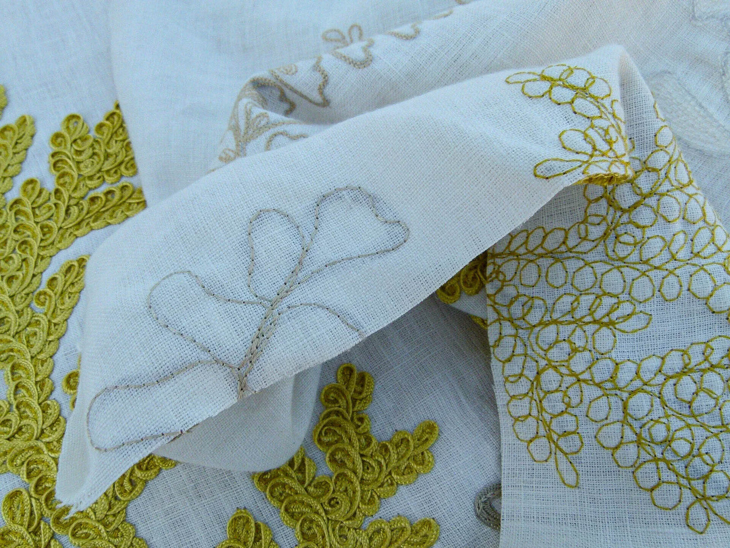 Scalamandre Harbor Yellow Seaweeds Ocean Plants Coral Reef Embroidery Linen MSRP USD 288