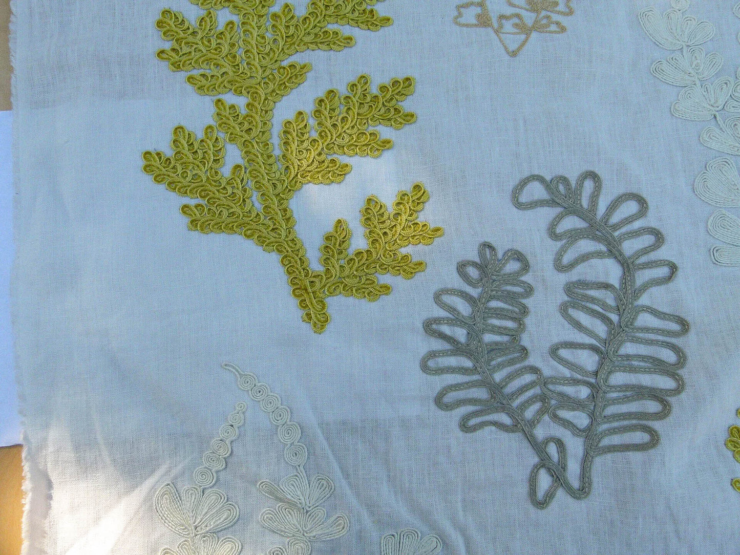 Scalamandre Harbor Yellow Seaweeds Ocean Plants Coral Reef Embroidery Linen MSRP USD 288