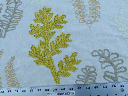 Scalamandre Harbor Yellow Seaweeds Ocean Plants Coral Reef Embroidery Linen MSRP USD 288