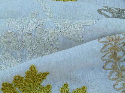 Scalamandre Harbor Yellow Seaweeds Ocean Plants Coral Reef Embroidery Linen MSRP USD 288