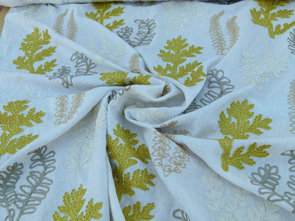 Scalamandre Harbor Yellow Seaweeds Ocean Plants Coral Reef Embroidery Linen MSRP USD 288