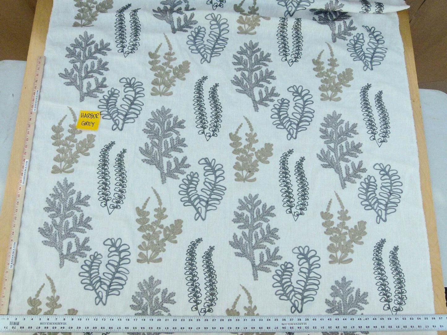 Scalamandre Harbor Grey Seaweeds Ocean Plants Coral Reef Embroidery Linen MSRP USD 288