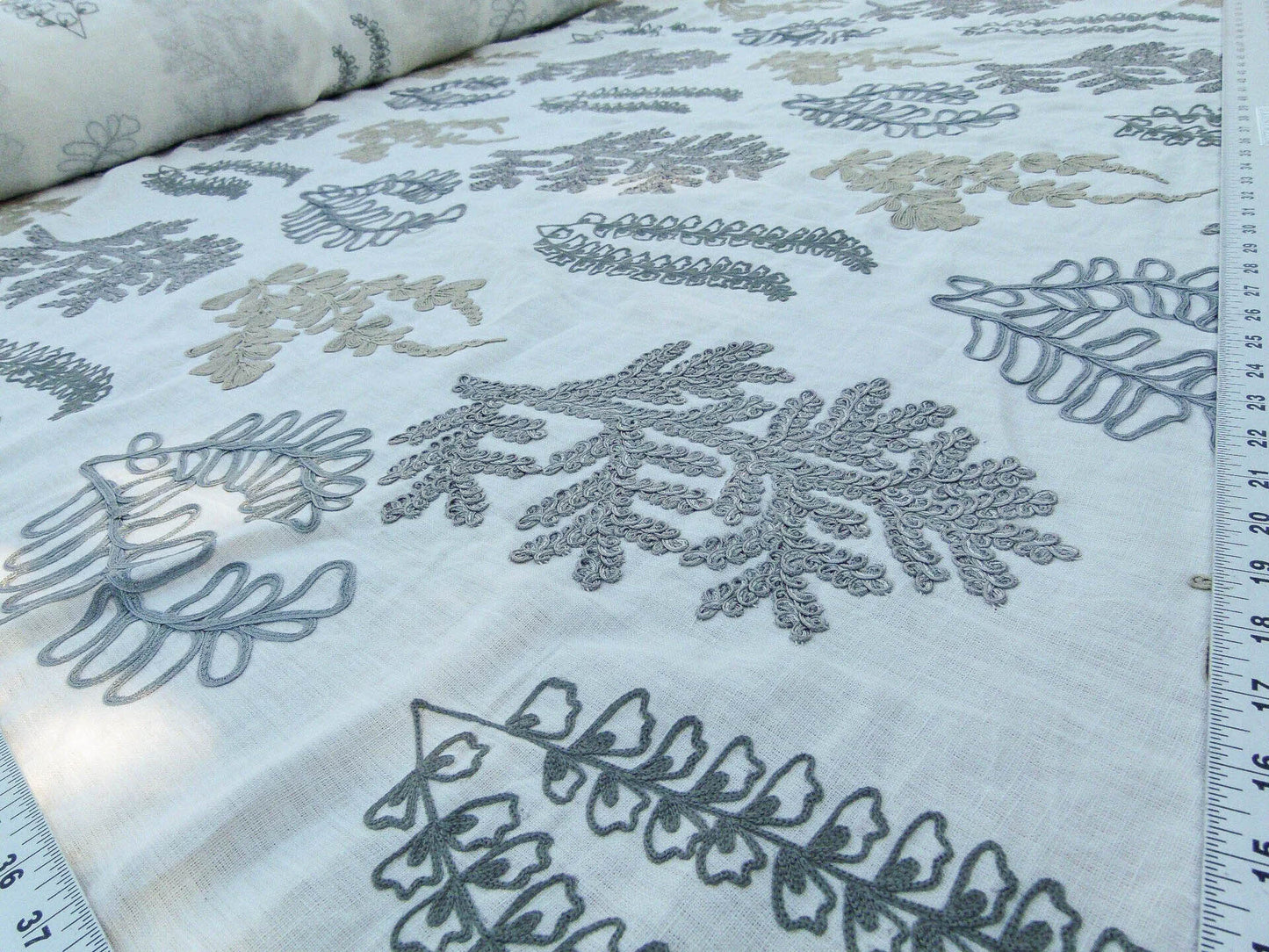 Scalamandre Harbor Grey Seaweeds Ocean Plants Coral Reef Embroidery Linen MSRP USD 288
