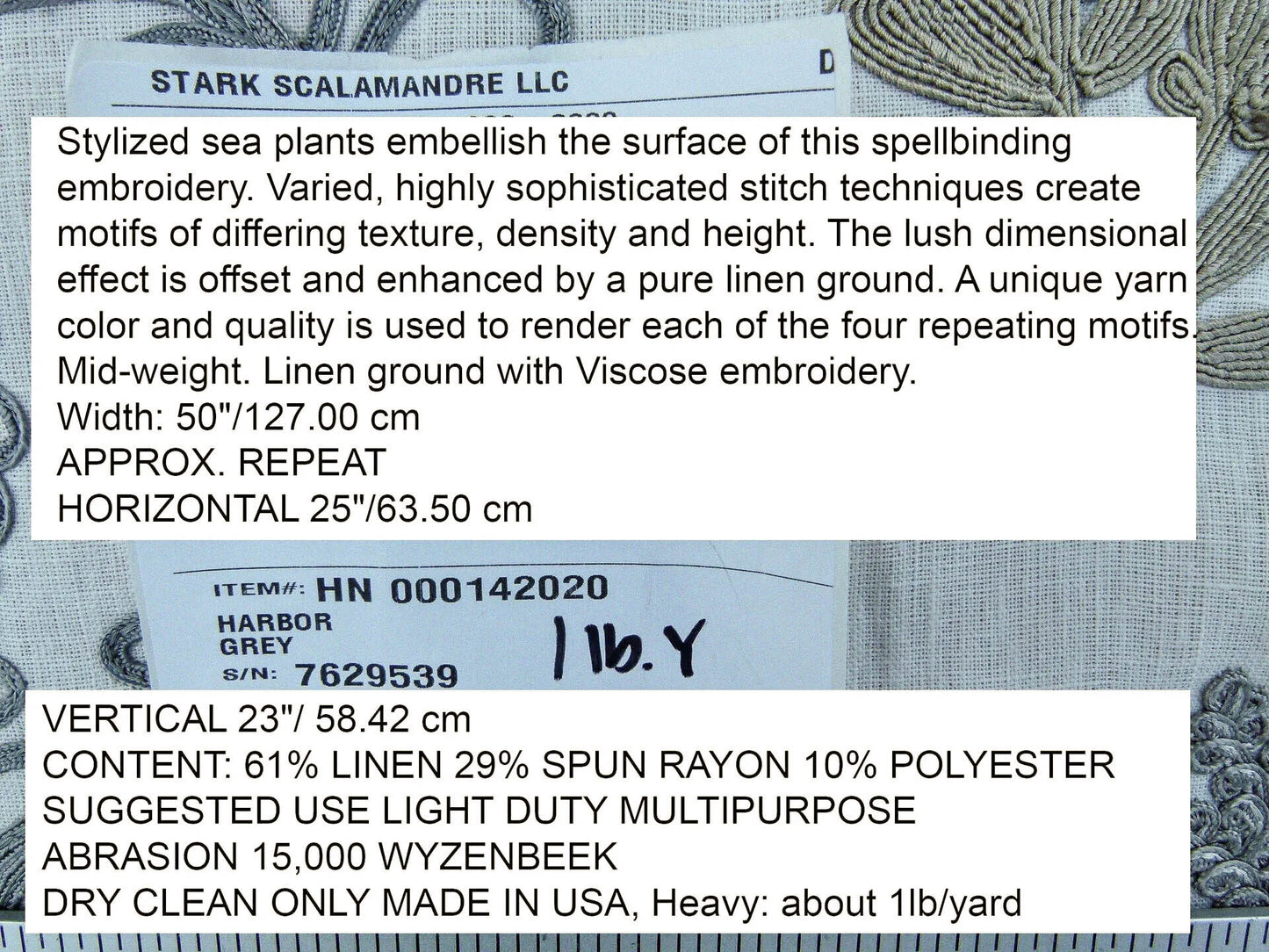 Scalamandre Harbor Grey Seaweeds Ocean Plants Coral Reef Embroidery Linen MSRP USD 288