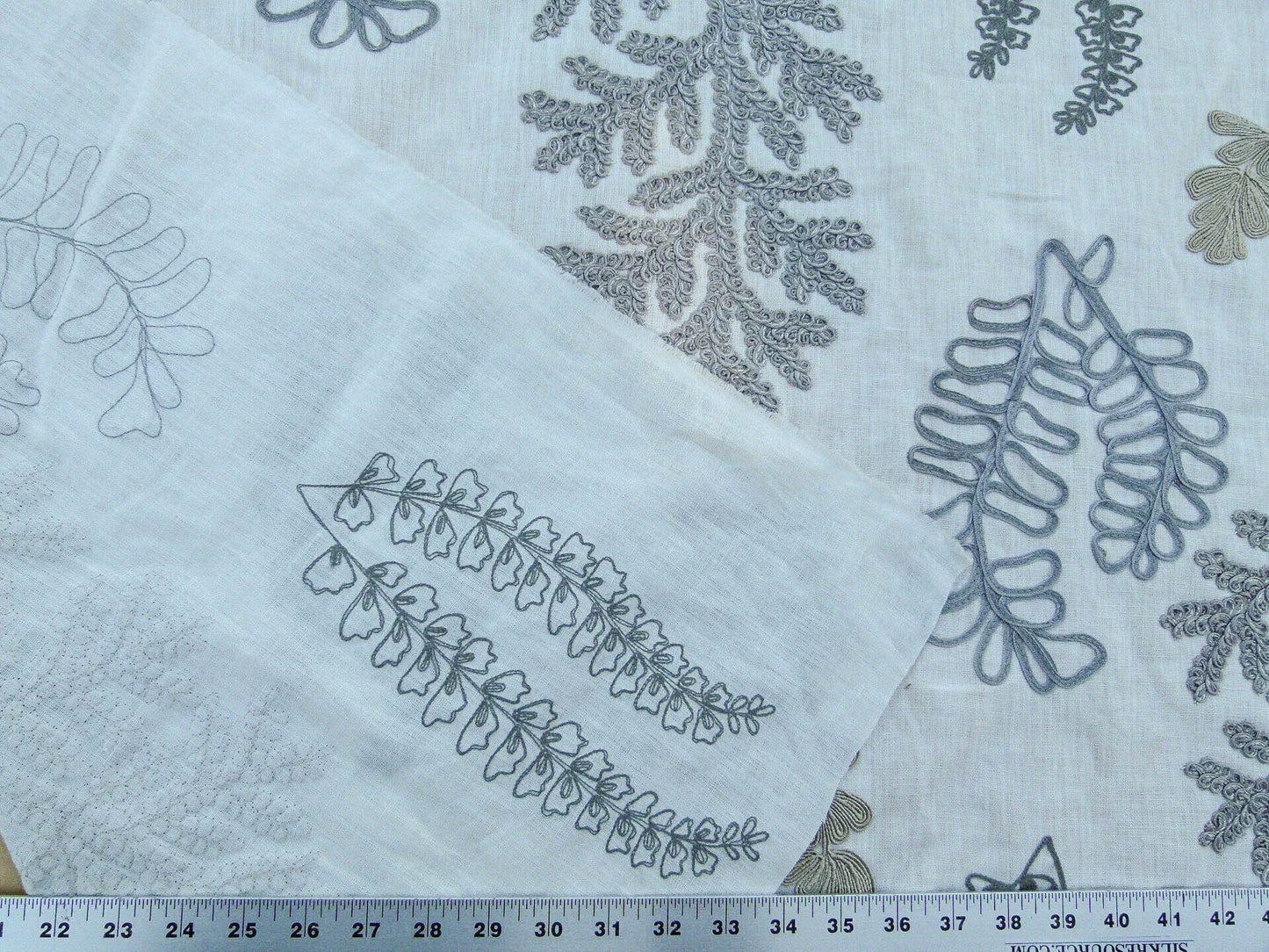 Scalamandre Harbor Grey Seaweeds Ocean Plants Coral Reef Embroidery Linen MSRP USD 288