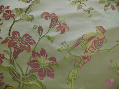 100% Silk Lampas Bird of Paradise Tree-peony Chinoisery Pink Gold Custom Order