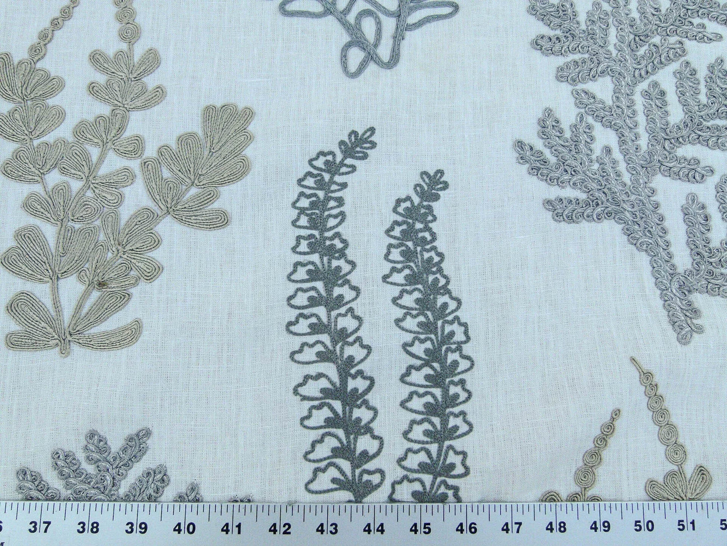 Scalamandre Harbor Grey Seaweeds Ocean Plants Coral Reef Embroidery Linen MSRP USD 288