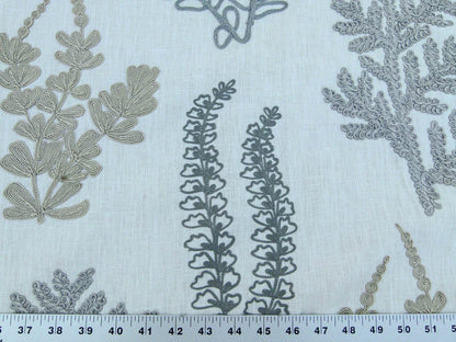 Scalamandre Harbor Grey Seaweeds Ocean Plants Coral Reef Embroidery Linen MSRP USD 288