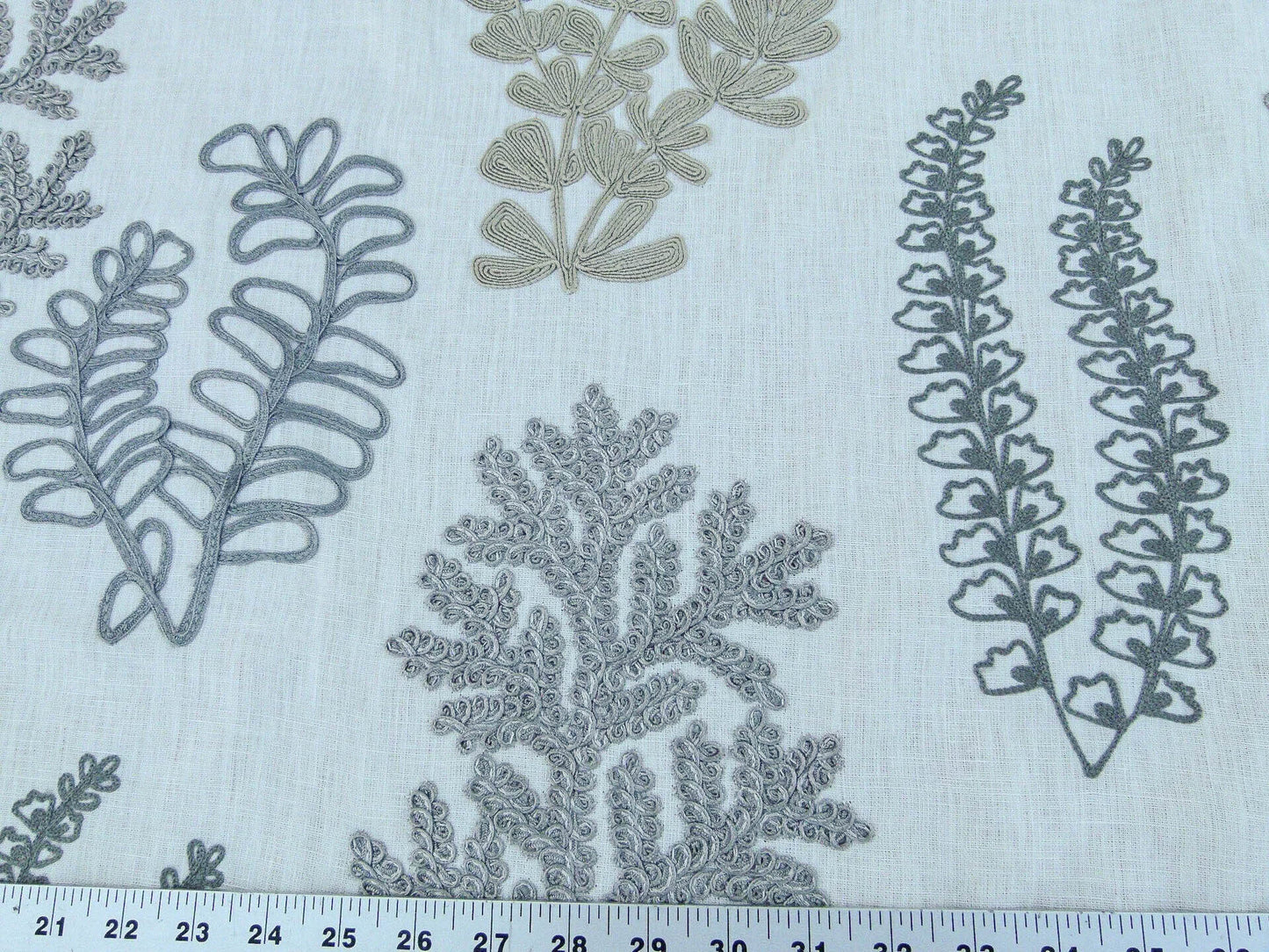 Scalamandre Harbor Grey Seaweeds Ocean Plants Coral Reef Embroidery Linen MSRP USD 288