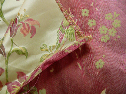 By Yd 100%silk Lampas Bird Tree-peony Chinoisery Pink Gold MSRP USD 300/Y