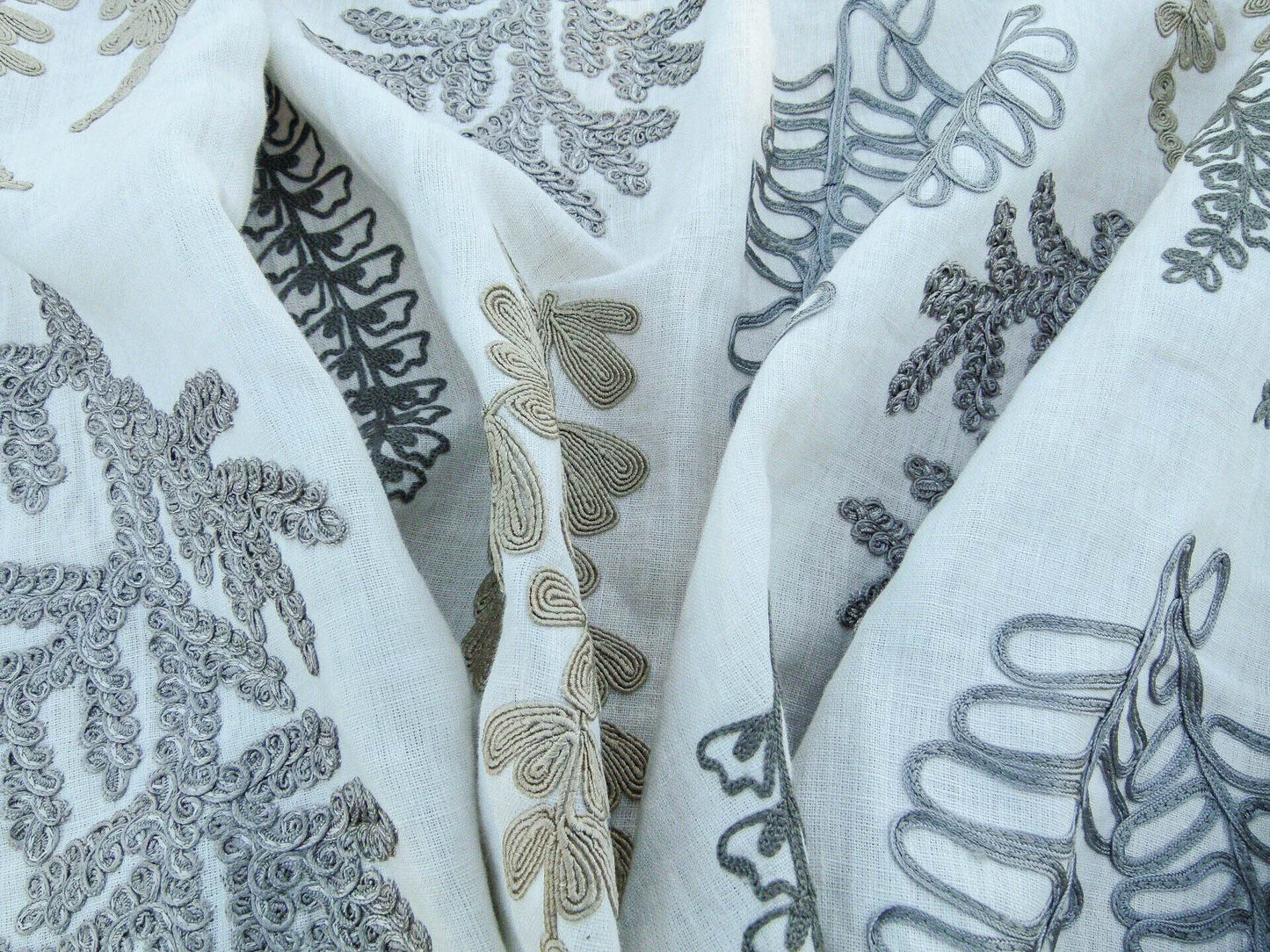 Scalamandre Harbor Grey Seaweeds Ocean Plants Coral Reef Embroidery Linen MSRP USD 288