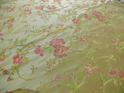 100% Silk Lampas Bird of Paradise Tree-peony Chinoisery Pink Gold Custom Order