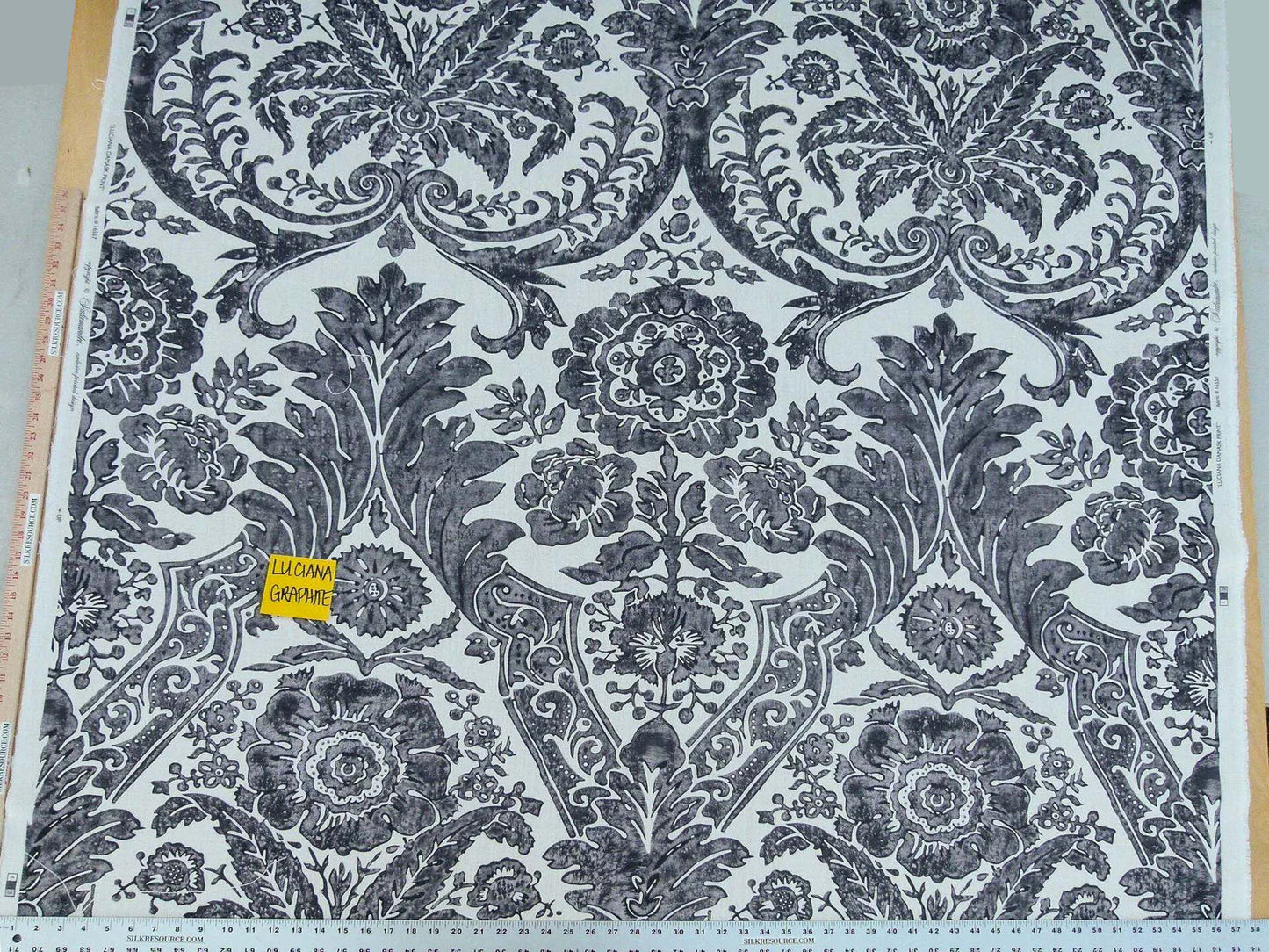 Scalamandre Luciana Damask Linen Print Graphite Damask Print Gray MSRP USD 346/Y