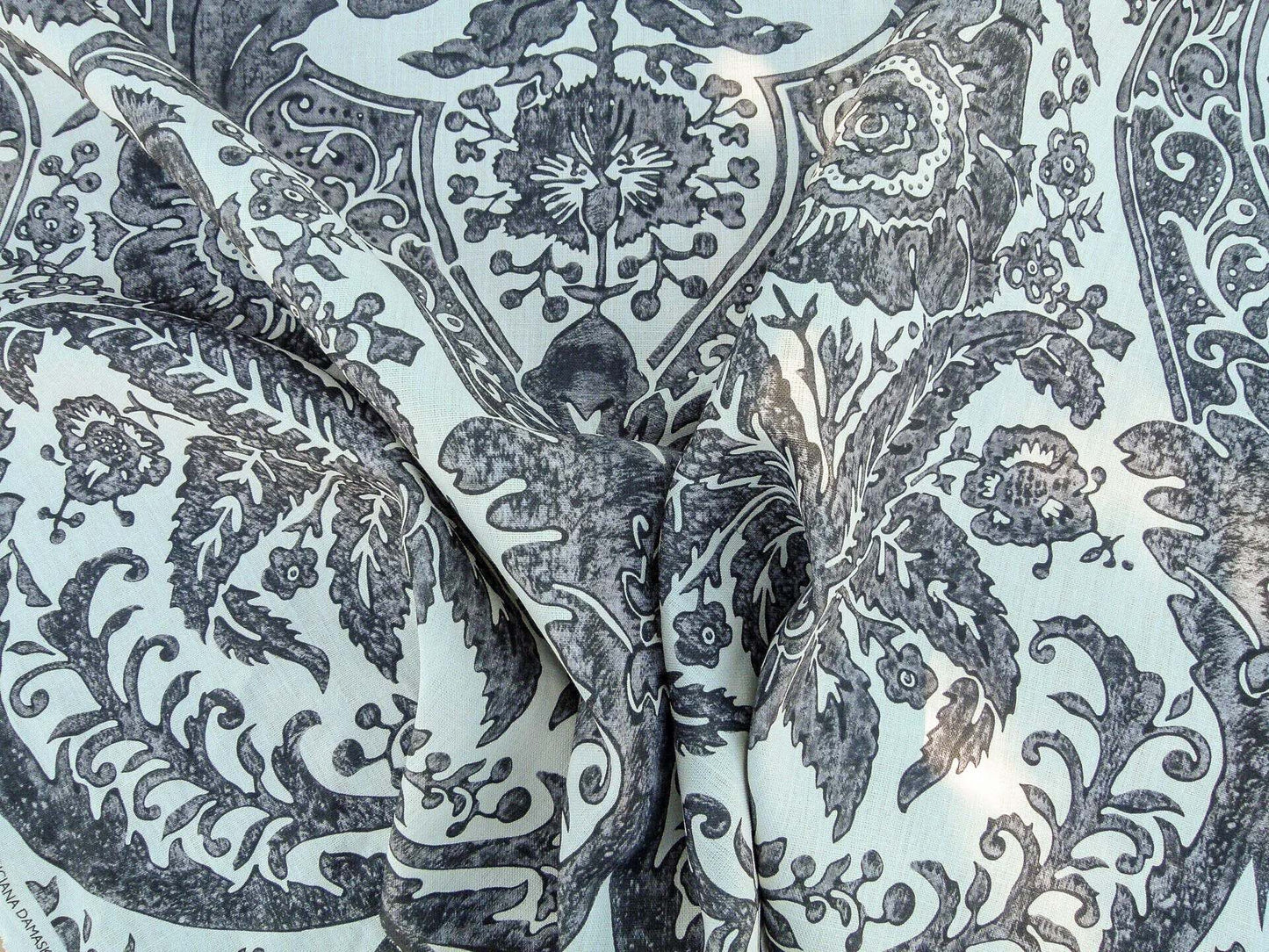 Scalamandre Luciana Damask Linen Print Graphite Damask Print Gray MSRP USD 346/Y
