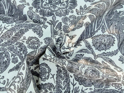 Scalamandre Luciana Damask Linen Print Graphite Damask Print Gray MSRP USD 346/Y