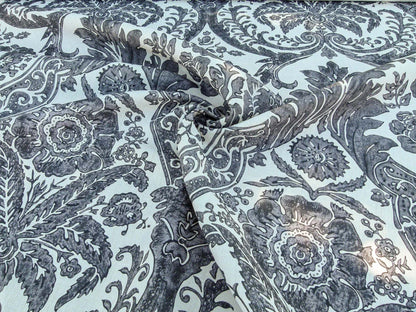 Scalamandre Luciana Damask Linen Print Graphite Damask Print Gray MSRP USD 346/Y