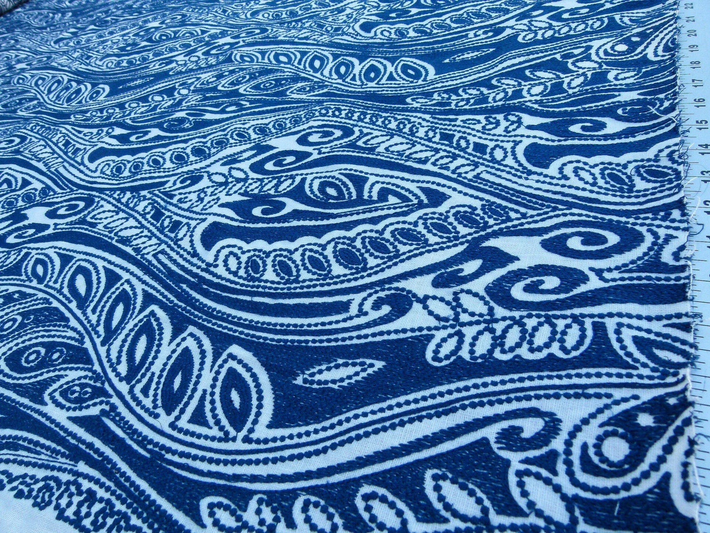 Scalamandre Fanfare Blue Paisley Design Embroidery MSRP USD 382