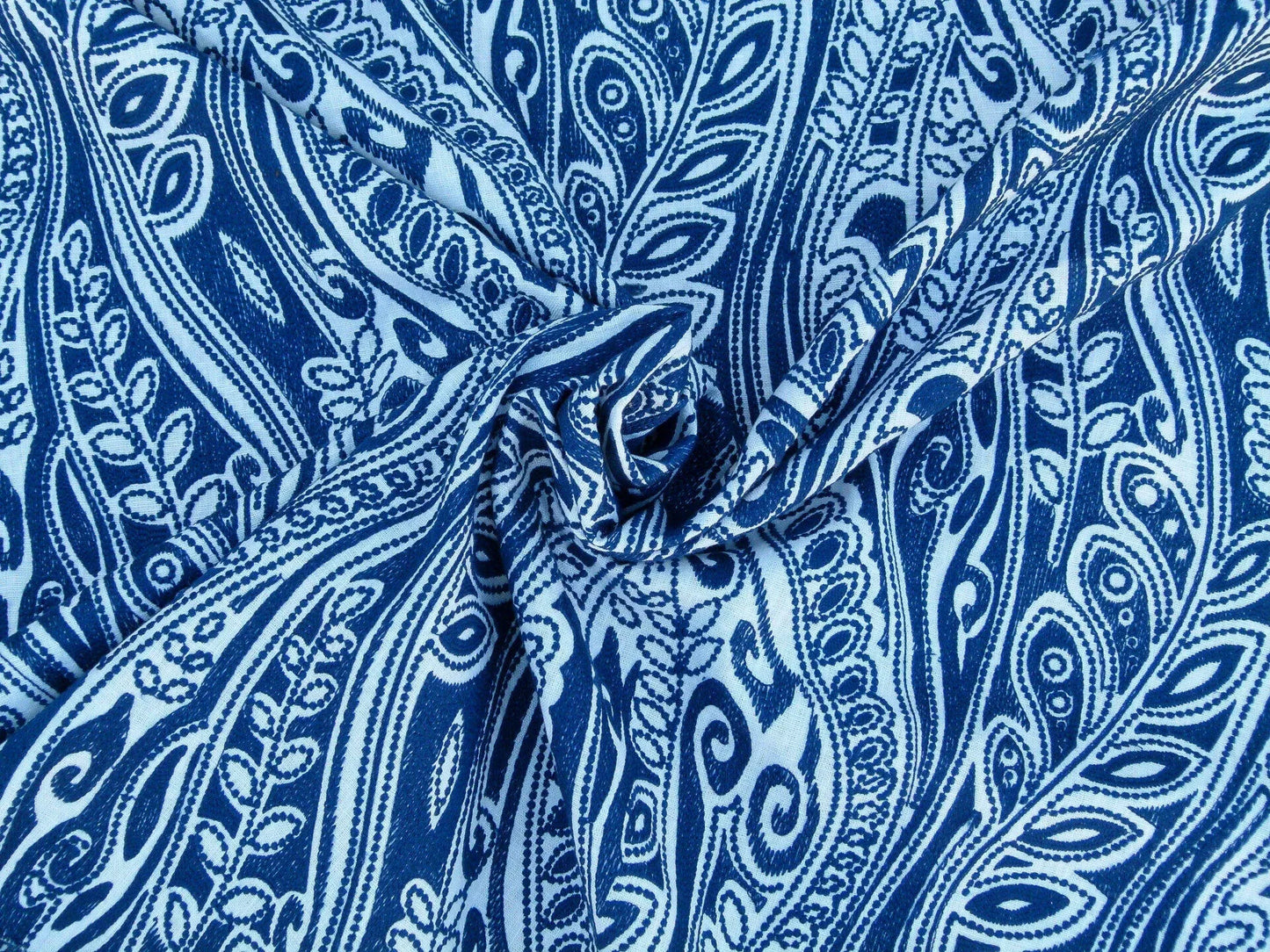 Scalamandre Fanfare Blue Paisley Design Embroidery MSRP USD 382