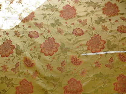 By yard Stunner Chino-asian Pink Peony Butterfly "golden" &amp; Red Lampas 100% Silk Lampas