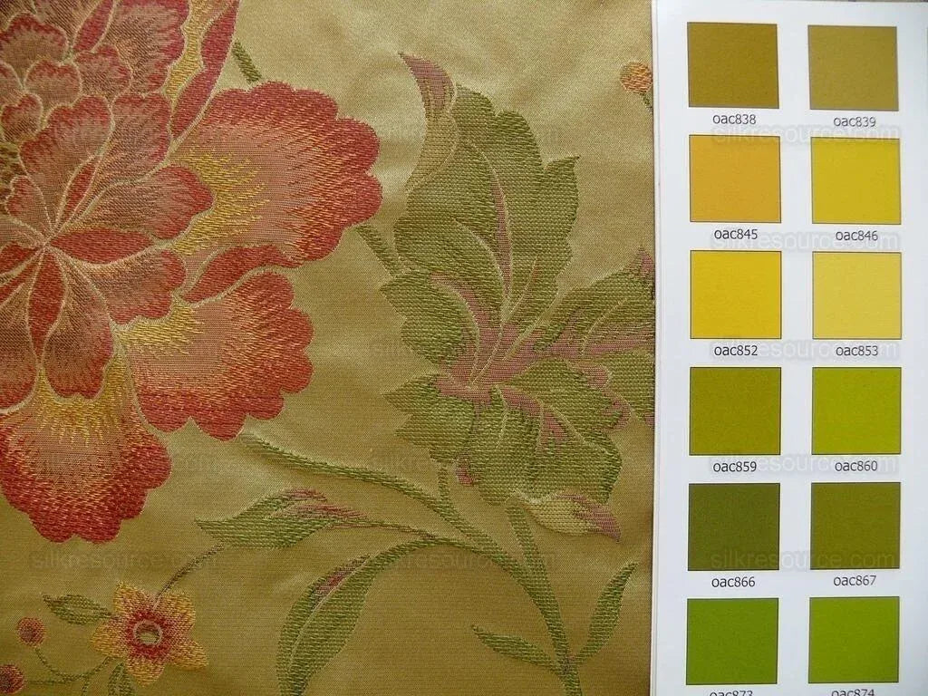 By yard Stunner Chino-asian Pink Peony Butterfly "golden" &amp; Red Lampas 100% Silk Lampas