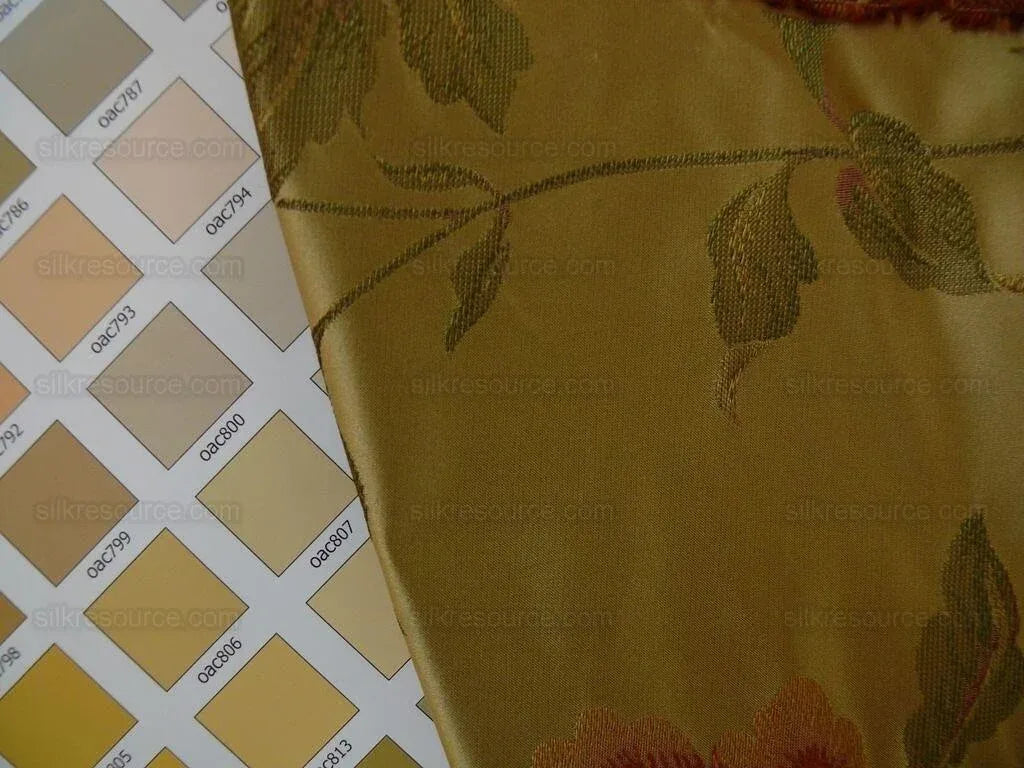 By yard Stunner Chino-asian Pink Peony Butterfly "golden" &amp; Red Lampas 100% Silk Lampas