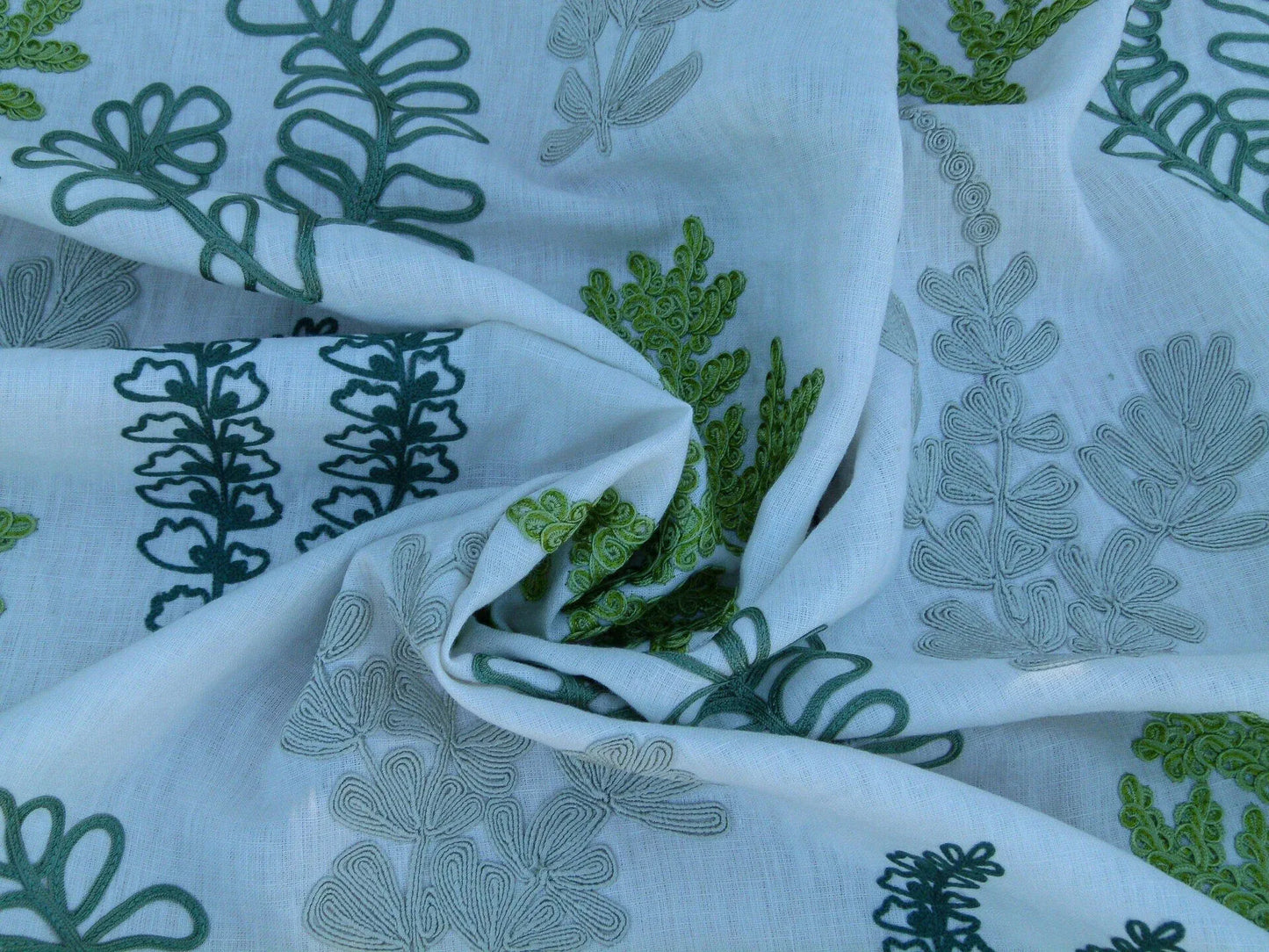 Scalamandre Harbor Green Seaweeds Ocean Plants Coral Reef Embroidery Linen MSRP USD 288