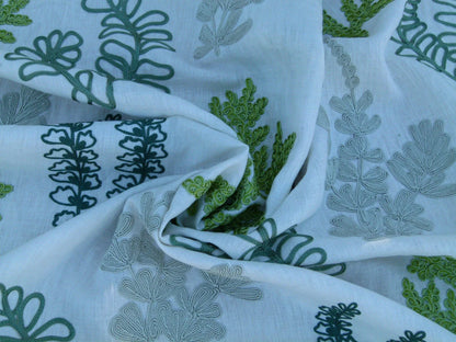 Scalamandre Harbor Green Seaweeds Ocean Plants Coral Reef Embroidery Linen MSRP USD 288