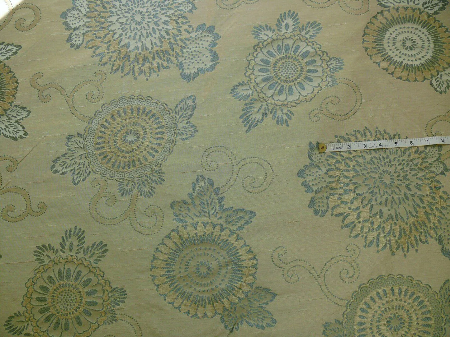 100% Silk Jacquard Retro Mum "crystal" Aqua Icy Blue Cream