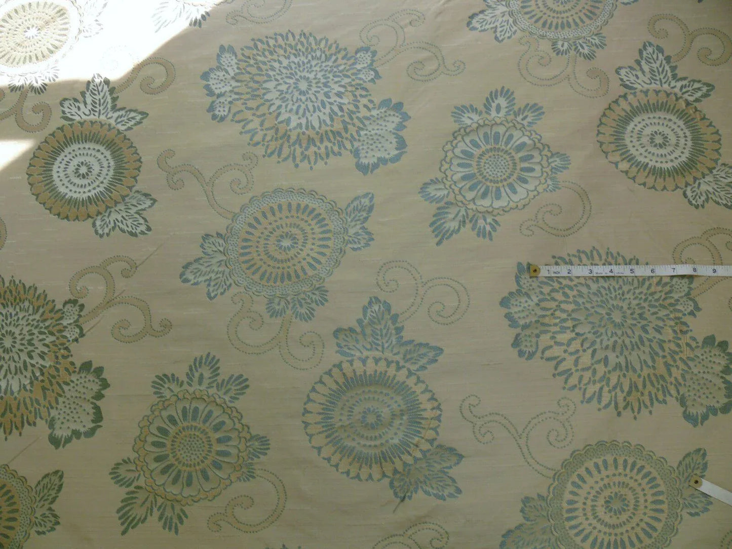 100% Silk Jacquard Retro Mum "crystal" Aqua Icy Blue Cream