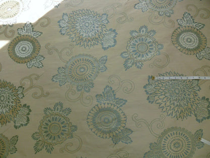 100% Silk Jacquard Retro Mum "crystal" Aqua Icy Blue Cream
