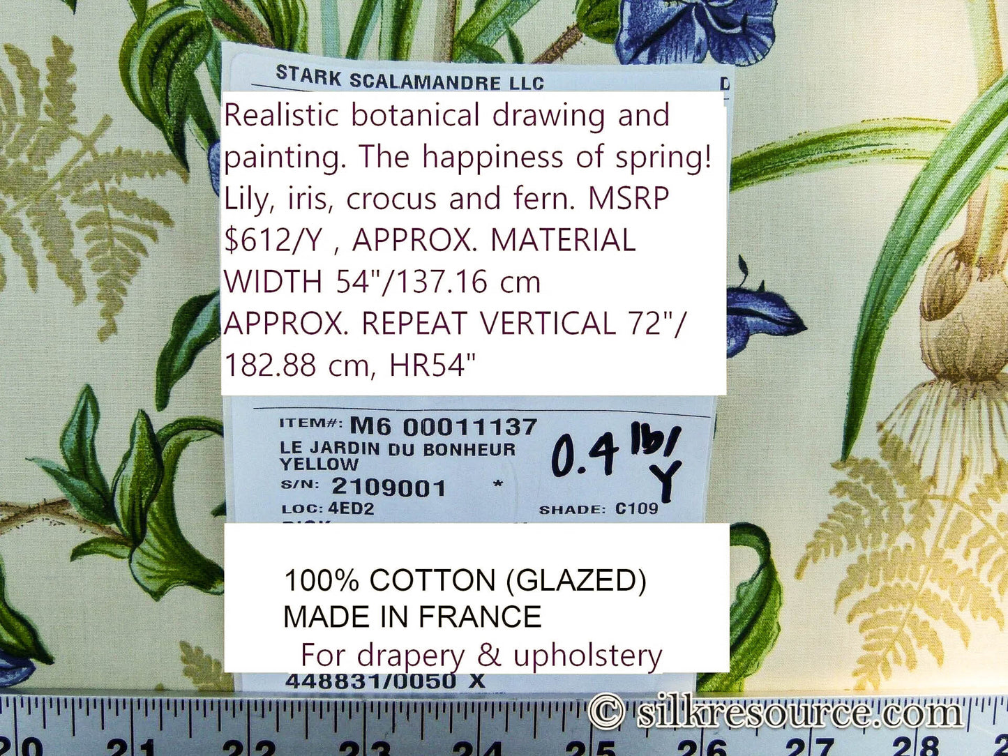 Scalamandre Le Jardin Du Bonheur Yellow Realistic Botanical Drawing And Painting. MSRP USD 612/y