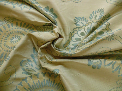 100% Silk Jacquard Retro Mum "crystal" Aqua Icy Blue Cream