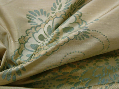 100% Silk Jacquard Retro Mum "crystal" Aqua Icy Blue Cream