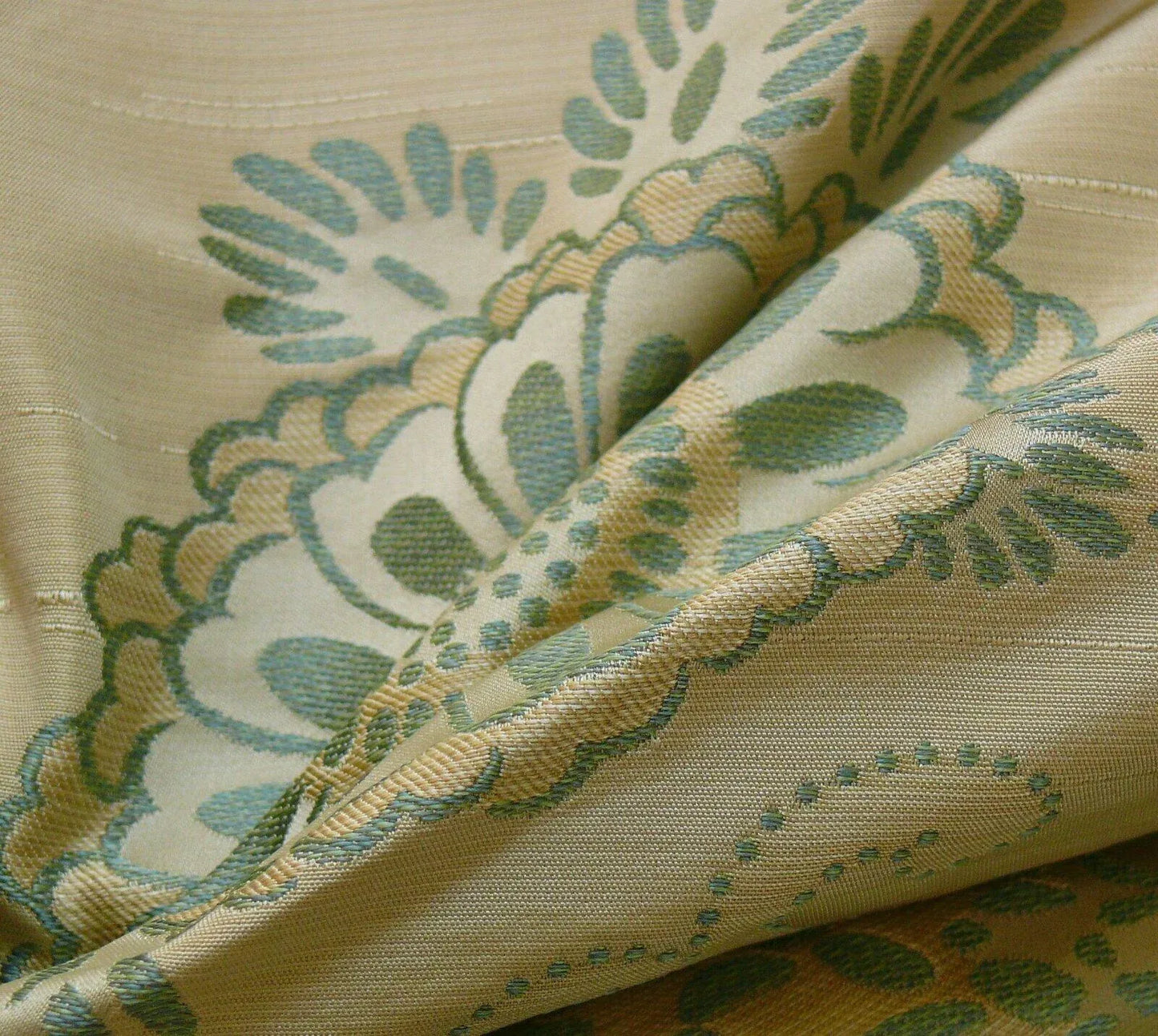 100% Silk Jacquard Retro Mum "crystal" Aqua Icy Blue Cream